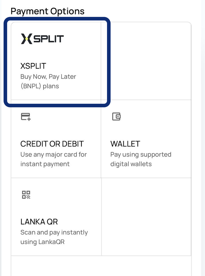 WebXPay payment options with the instalment choice highlighted in blue